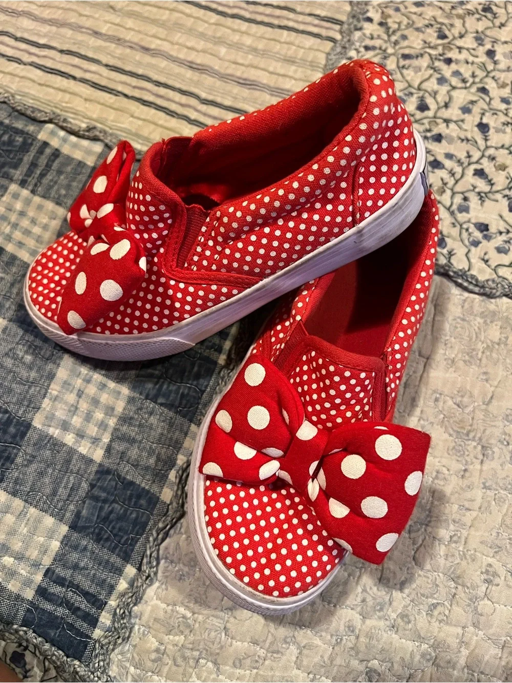 Red Polka Dot Girls Slip-On Sneakers with Bow